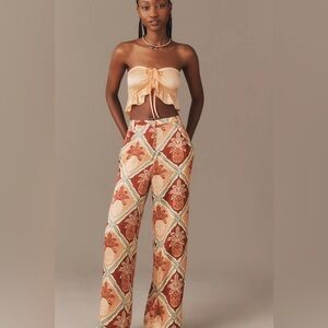 Farm Rio x Anthropologie Pineapple Satin Wide-Leg Pants - L